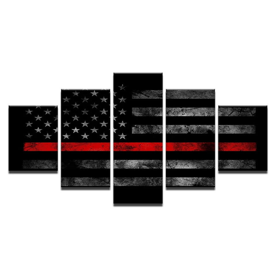 5 Piece HD Print Large Thin Red Line American Flag Poster Paintings on Canvas Wall Art for Home Decorations Decor Artwork | Дом и сад