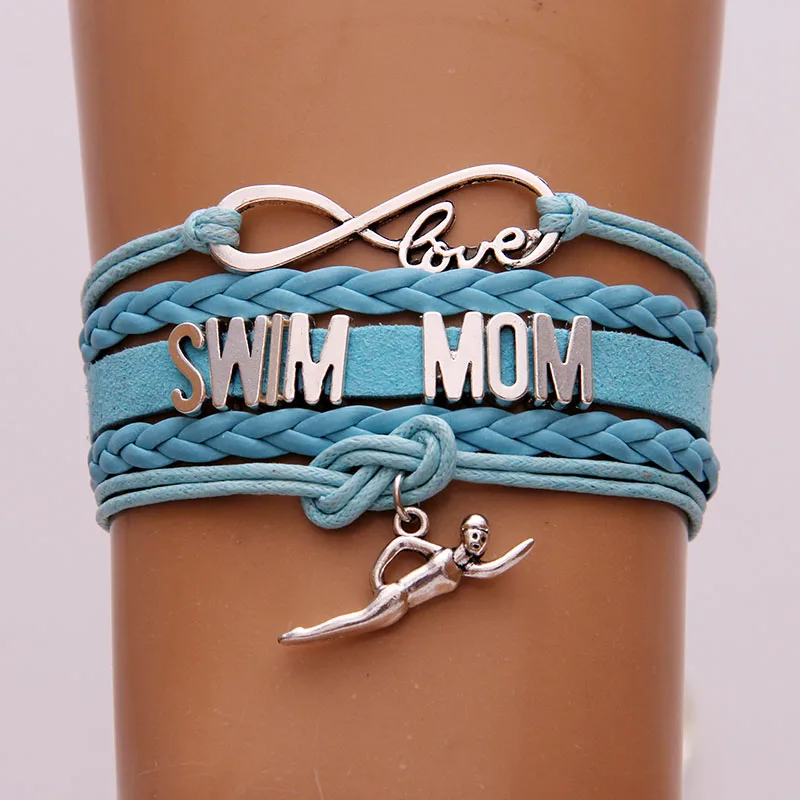 Браслет и браслеты Infinity Love Swim Mom спортивные кожаные ручной работы очаровательные