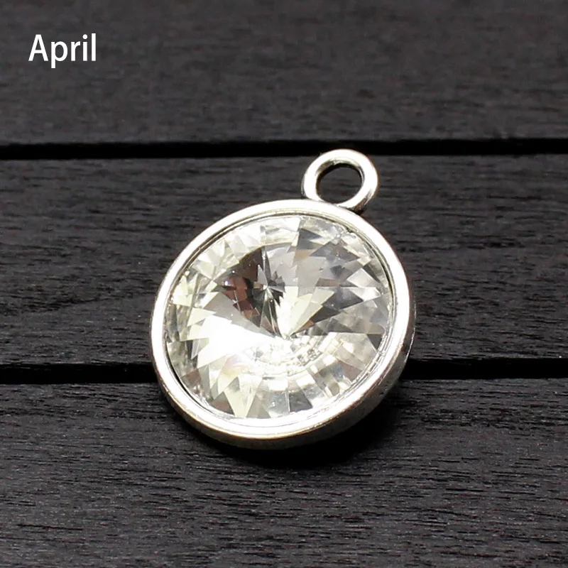 April 12 месяцев Bling Круглый Хрусталь Камень Шарм для браслетов Diy ювелирных изделий Серебряные Металлические Подвески Fit ожерелье аксессуары - Окраска металла: April