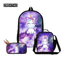 ZRENTAO children backpack set school bags 3D unicorn printed pencil case cartoon animal lunch coolers boys girls daily bookbags