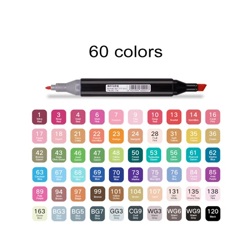 60 color Базовый эскиз спирта 60 цветов Маркер Набор манга ручки набор двойной наконечник Граффити ручки для студентов искусство художника дизайн школы Drawiing - Цвет: 60 color