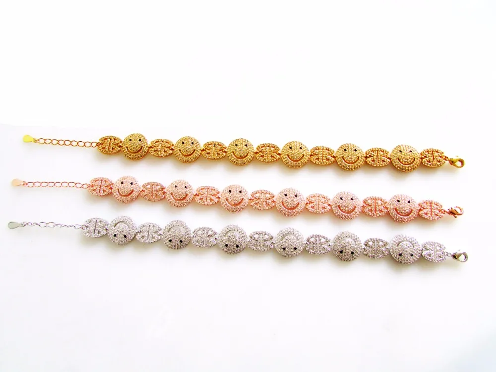 2017 factory promotion luxury sparking AAA cubic zirconia smile smily happy face micro pave adjust girl rose gold color bangle | Украшения