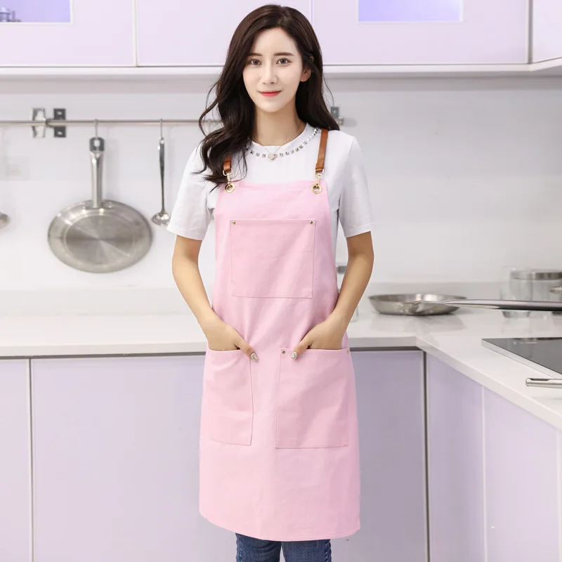 Apron 2 Одноцветный холщовый подвесной фартук на шею унисекс кухонный передник отель, ресторан, кафе Парикмахерская пекарня официант в кафе Рабочая форма - Цвет: Apron 2