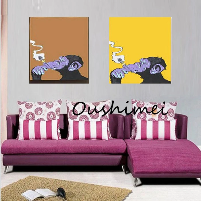 

Handmade Wall Art Home Decor Oil Painting On Canvas Abstract Animal Paintings Monkey Of Smoking Modern Picture For Room Deocr