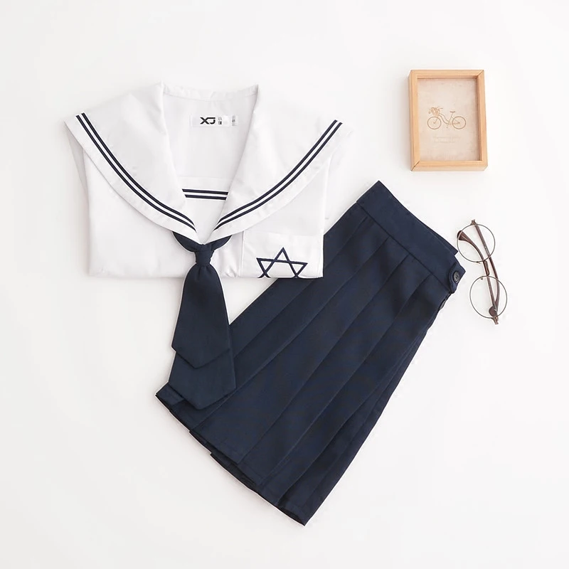 

Teen Girls Japanese Korean School JK Student Uniform Sweet 2PCS/Set Pleated Skirt Blouse Sailor Costume white Suits For Women