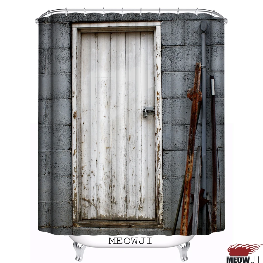 Винтажный серый тон Деревянная Дверь печатная на заказ занавеска для душа Ванная