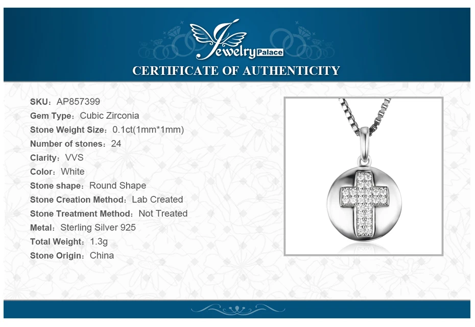 JewelryPalace Мода 0.11ct Круглый Кубического Циркония Крест Мотив Кулон Ожерелье