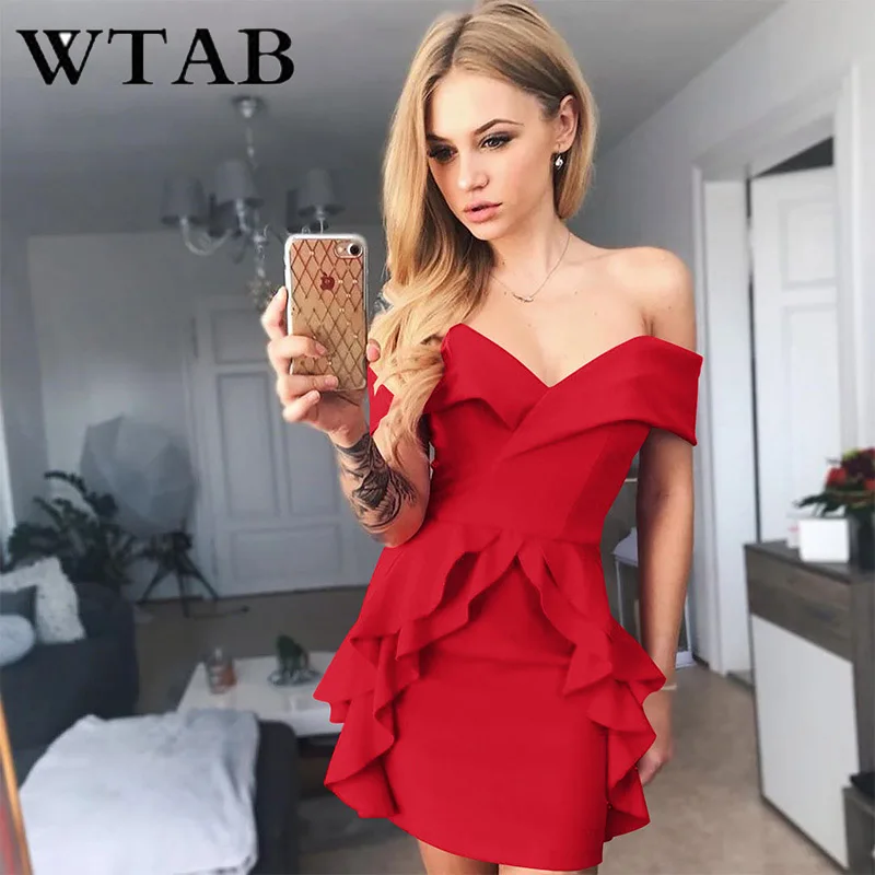 WTAB vestidos летнее платье с оборками 2019 сексуальное размера плюс бодикон женское