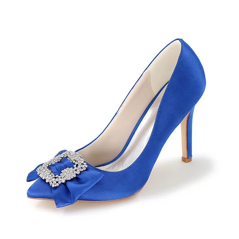 Royal Blue OnnPnnQ/атласные вечерние туфли на среднем каблуке, женские туфли с квадратным носком, без шнуровки, на каблуке, для выпускного вечера, вечерние, свадебные, дамские модельные туфли-лодочки - Цвет: Royal Blue