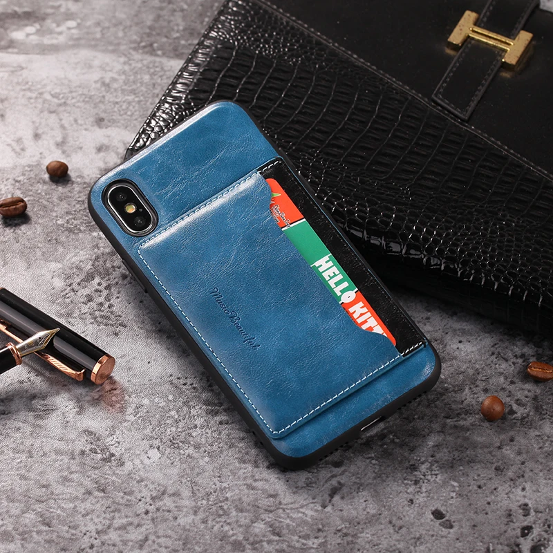 Оригинальный чехол из искусственной кожи для iPhone XS MAX XR X с карманом карт деловой 7