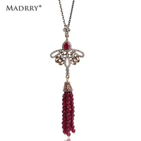 madrry elegant queen style necklace pretty red green black resin beads tassel jewelry sweater dress accessories joias bijuterias