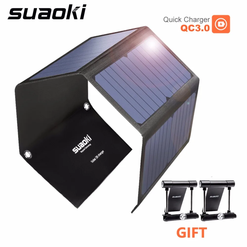 Портативное солнечное зарядное устройство SUAOKI 28 Вт QC 3 0 для быстрой зарядки USB 1 а