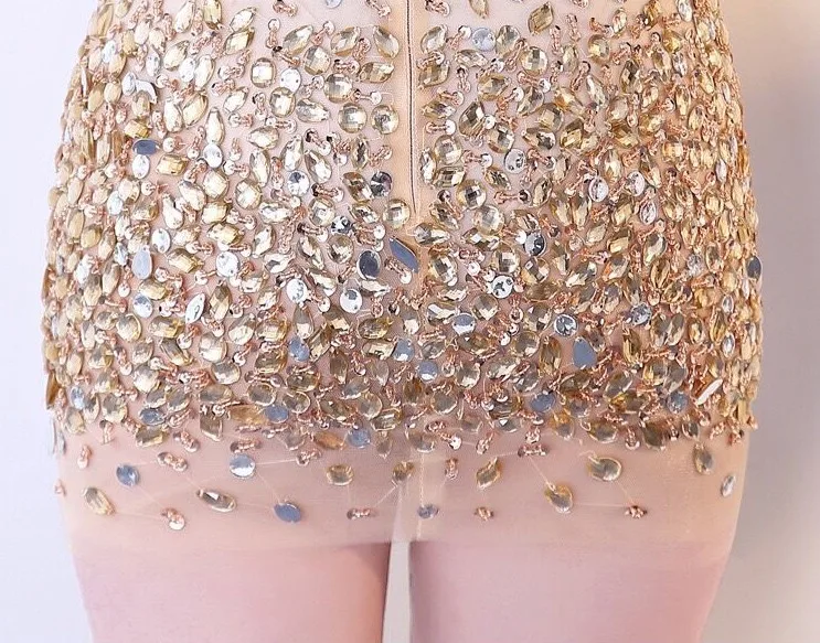 

2020 Fashion Champage Club Dress Women Celebrity Evening Party Dresses Vestidos Sexy Beads Mini Runway Dress robe de soriee