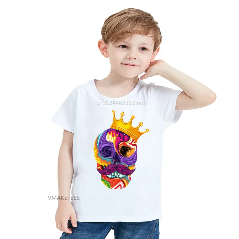 

2018 Summer Girls & Boys Short Sleeve T shirts Children POP Skull Print T-shirt Baby Kids Funny Casual Clothes,ooo5726