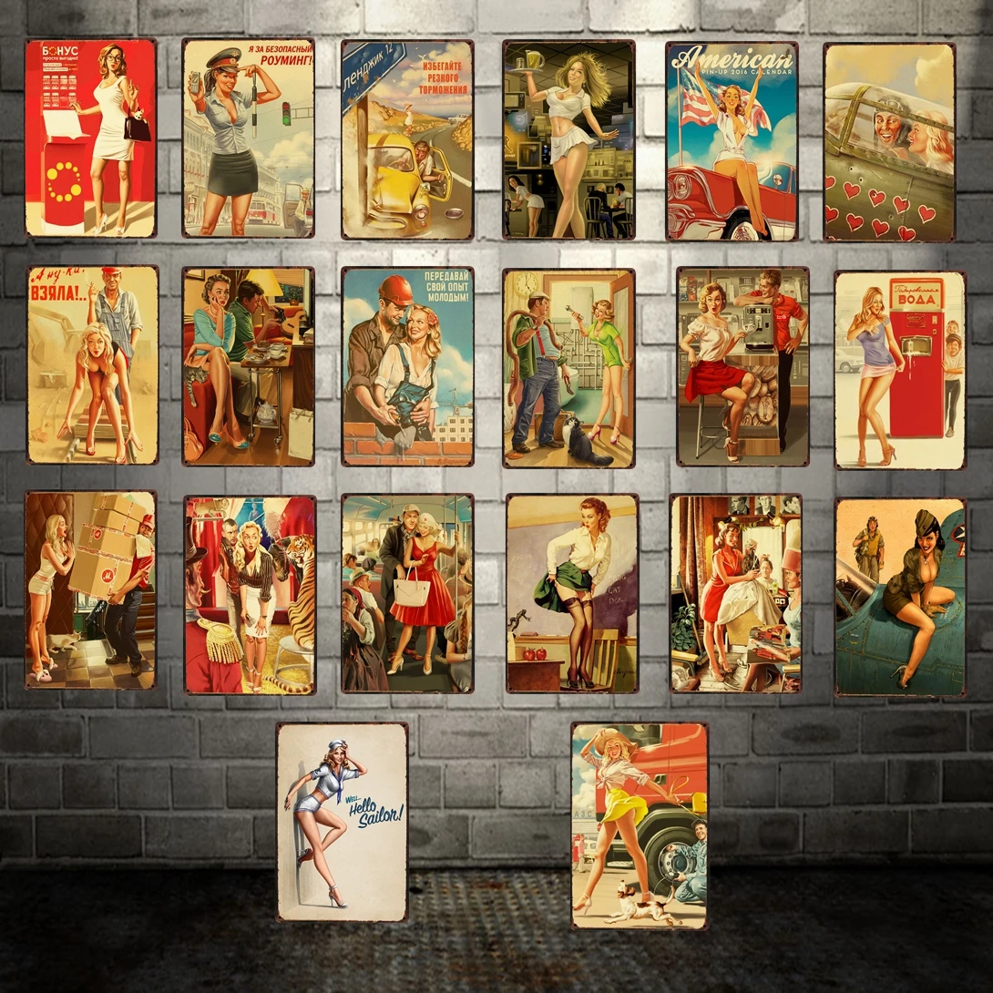 

[ Mike86 ] Sexy Lady Pin up Painting Tin sign Poster Art wall decoration House Cafe Bar Home decor Mix order 20*30 CM