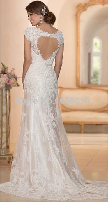 V Neck Cap Sleeves Wedding Dresses New Design Floor Length Custom Made Bridal Dress Vestido De Noiva WD320 vestido de boda | Свадьбы и