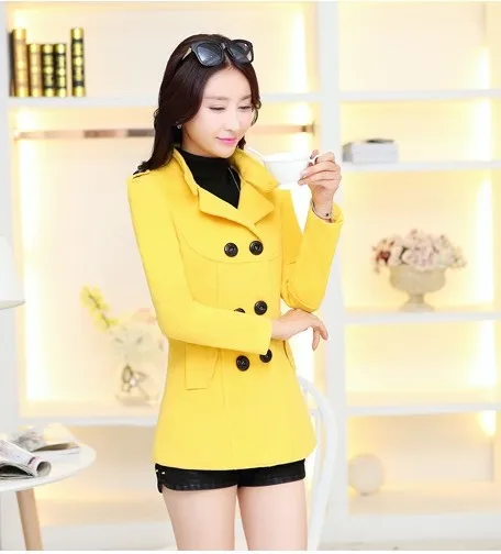 Женское шерстяное пальто с лацканами корейское короткое приталенное из тонкой