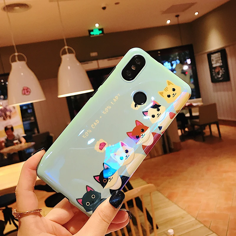 Синий светильник телефонные чехлы для Xiaomi mi 6X8 9 9SE Глянцевая кошка fa mi ly мягкий TPU чехол для Red mi Note 7 задняя крышка fundas