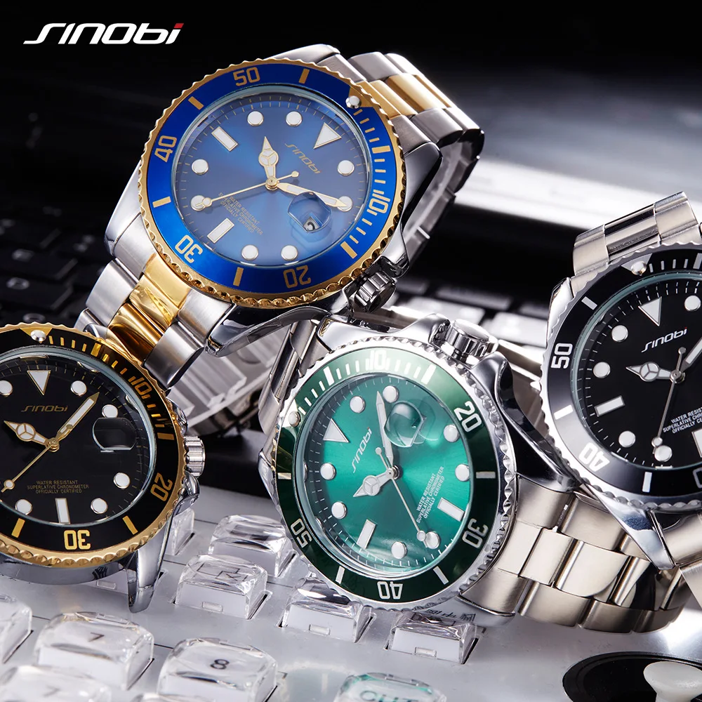 

SINOBI Watch Men 2020 Casual Watches Date Stainless Steel Band Luxury Clock Sports Watches Golden Relogio Masculino