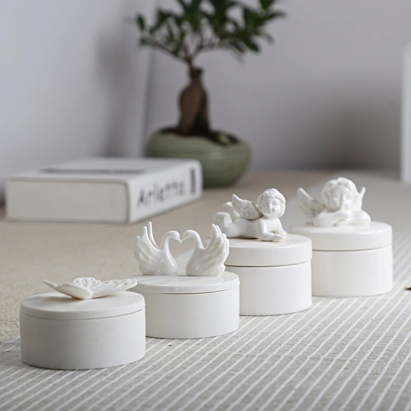 

Butterfly Ceramic Cans Angel Ceramic Jar Jewelry Box Wedding Stud Earrings Necklace Accessories Storage Tank Ceramic Sugar Gift