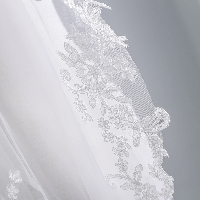 Бесплатная доставка Casamento расшитый кружевом двухслойный тюль короткая свадебная
