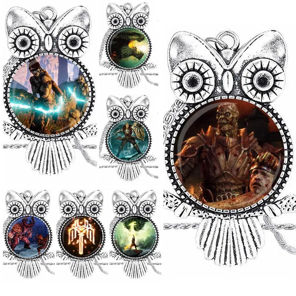 Эко глазурь Дракон позолоченный стеклом кабошон чокер Длинная подвеска Сова