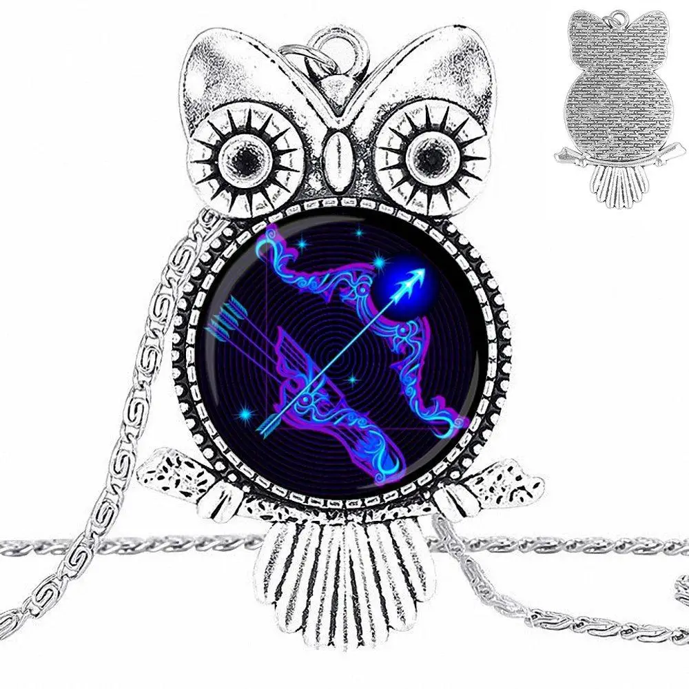 EJ Glaze For Girls Statement Maxi 12 Constellation Leo Virgo Glass Cabochon Pendant Necklace Owl Fashion | Украшения и аксессуары