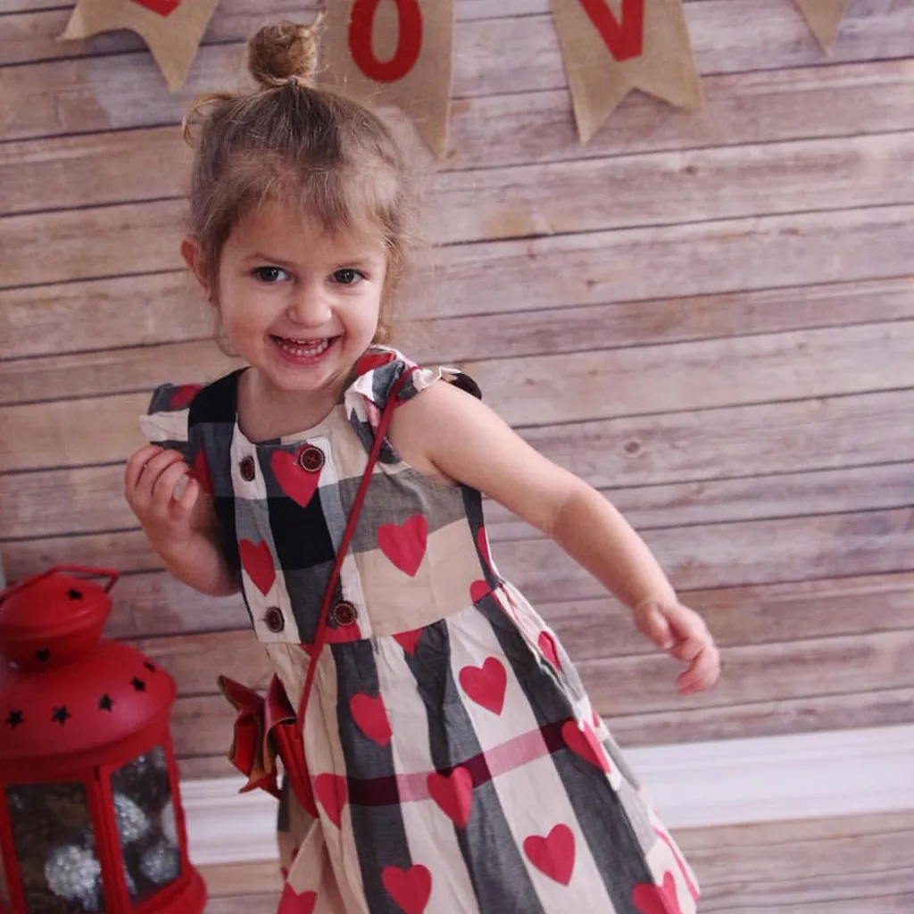 Toddler Baby Girls Stereoscopic Cartoon Plaid Sleeveless Love Dress Clothes Vestido Cotton Blend Ukraine W605 | Детская одежда и