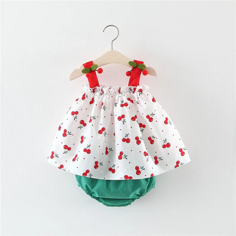 BNWIGE/летнее платье для новорожденных девочек с принтом вишни; Vestidos; платья для маленьких девочек; сарафан принцессы; шапки; комплект одежды из 2 предметов