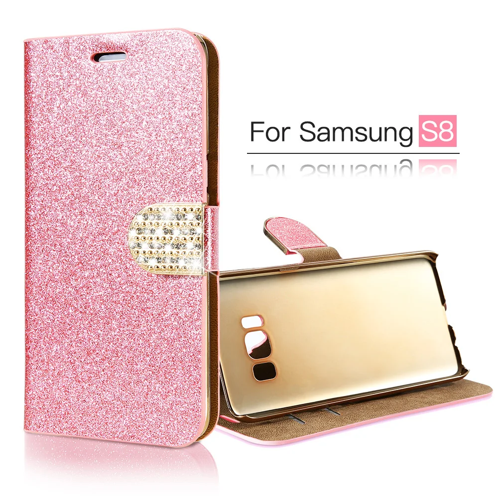 Кожаный чехол KISSCASE для Samsung Galaxy Note 8 5 4 3 S8 Plus S5 S4 S3 блестящий с подставкой и
