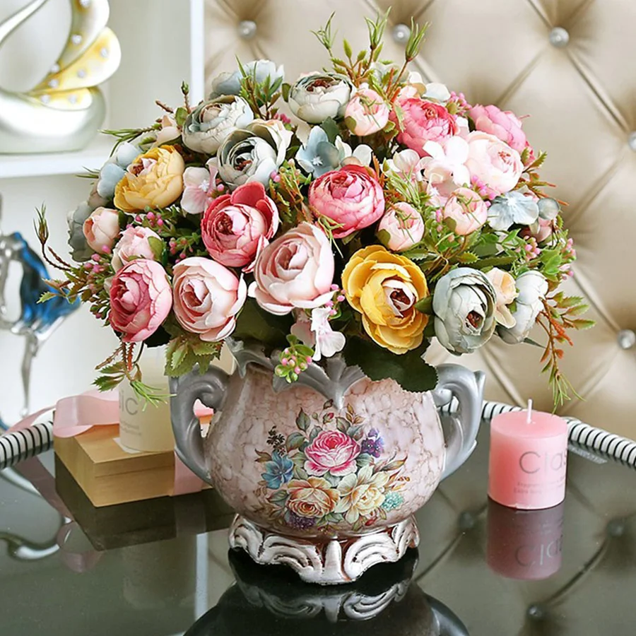 30 см искусственные розы Шелковые маленькие цветы DIY свадебный букет украшение