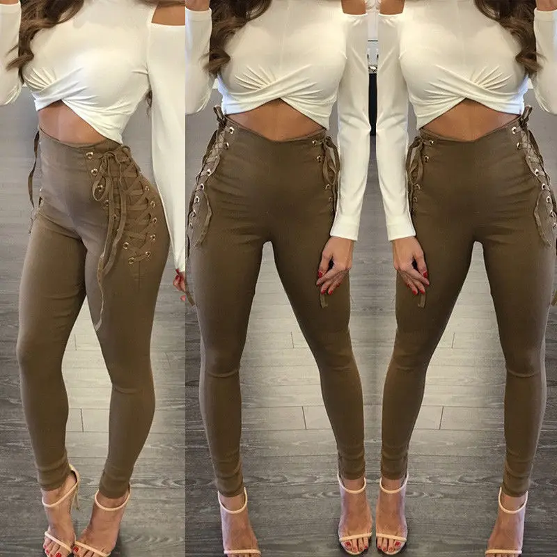 

2017 New Arrivals Women Ladies High Waist Fitness Skinny Pants Stretch Bandage Sexy Women Pencil Pants Trousers