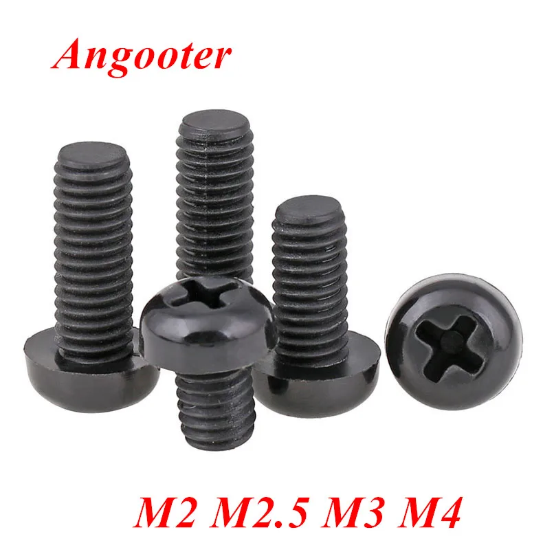 

50pcs GB818 M2 M2.5 M3 M4 Black Plastic Nylon Round Pan Phillips head Screws Machine Screw Bolts with Hex Nut