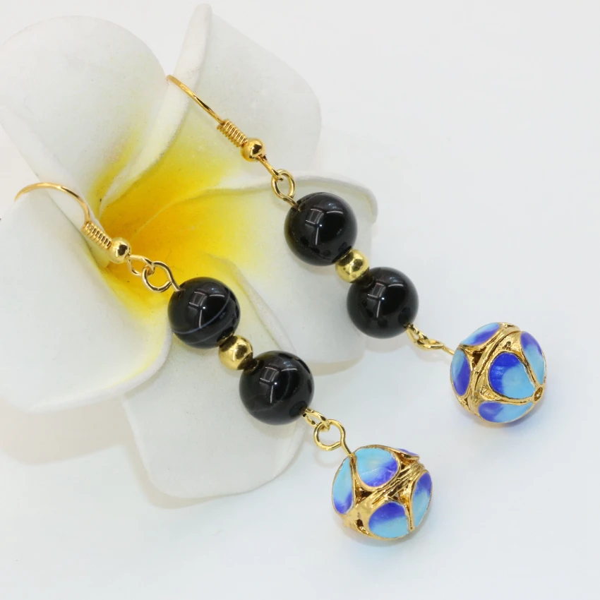 Классические дизайнерские новые модные серьги-подвески золотистого цвета с черными бусинами для женщин, длинные висячие серьги, ювелирные изделия B2639