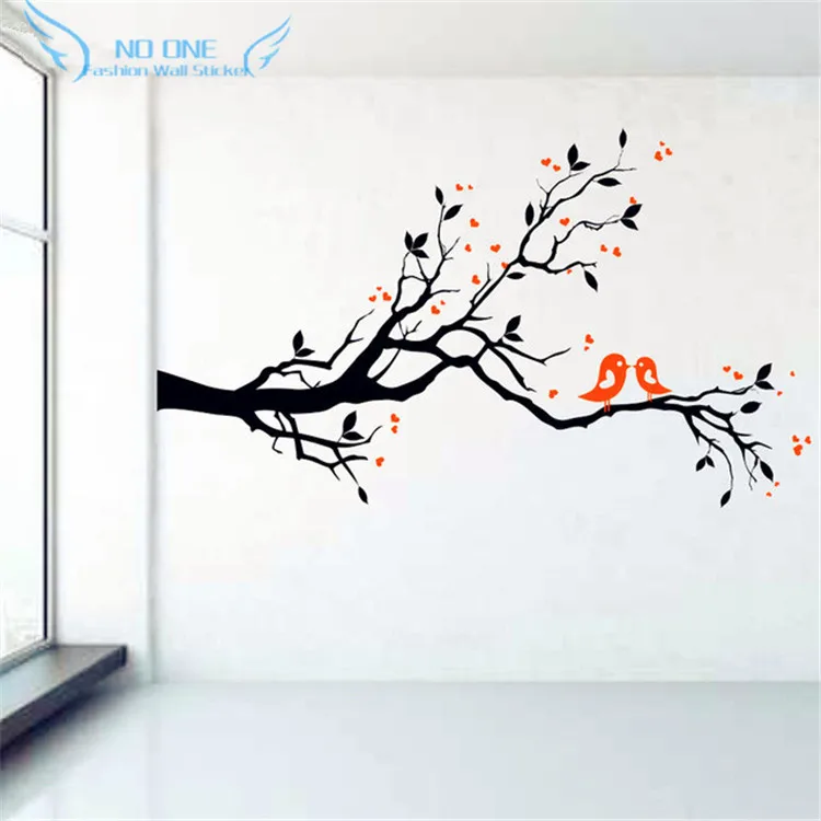 Виниловая настенная наклейка с птицами на ветке дерева декоративная стеклянная