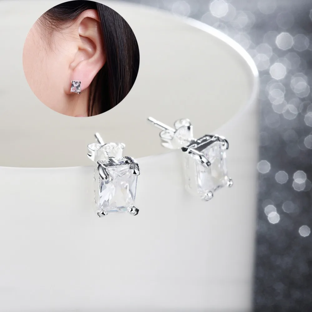 Посеребренные серьги модные ювелирные изделия прямоугольные белые гвоздики с