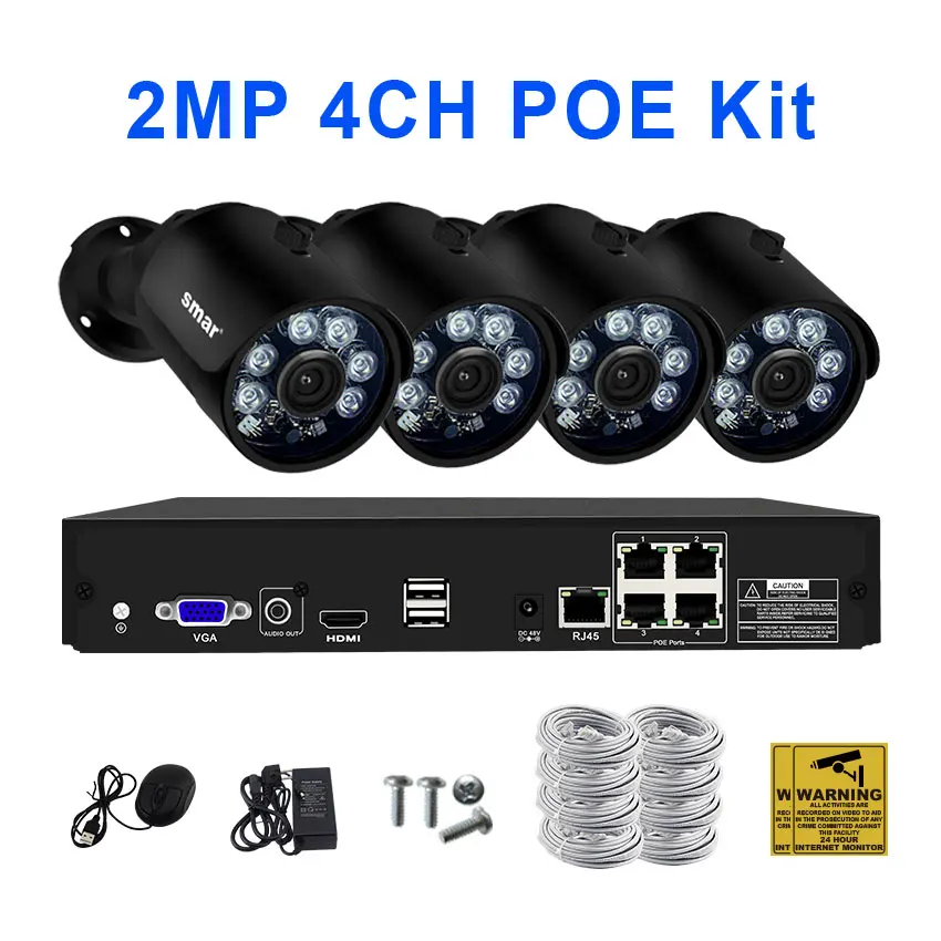 2MP 4CH POE KIT Smar H.265 безопасности Камера Системы 8CH 4CH 1080P HDMI POE NVR Kit металлический 2MP IR уличная IP CCTV камера Камера P2P видео наблюдения - Цвет: 2MP 4CH POE KIT