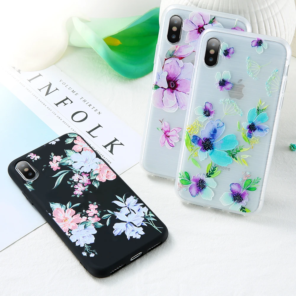 FLOVEME 3D Цветочный чехол для iPhone 5 Женский 6 6S Plus 7 8 мягкий элегантный Рельефный
