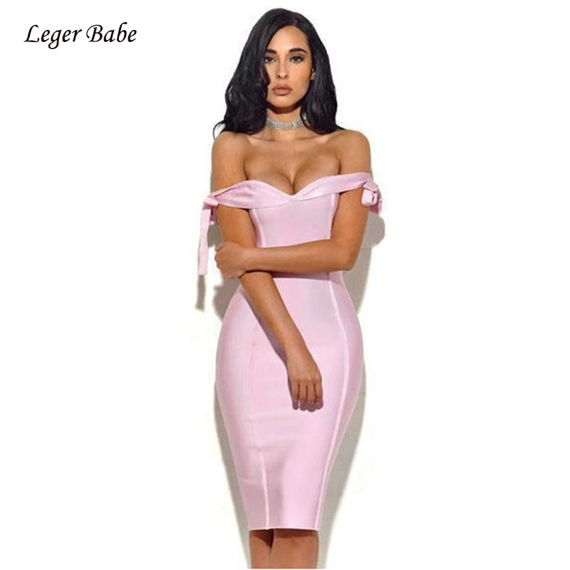Leger Babe 2018 летнее Бандажное платье розовый серый без бретелек повседневное
