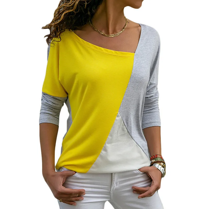 Autumn Long Sleeve Blouse Women 2019 Casual Skew Collar Patchwork Shirt Slim Office Lady Blouses Basic Tops Black Tee Blusas 2XL