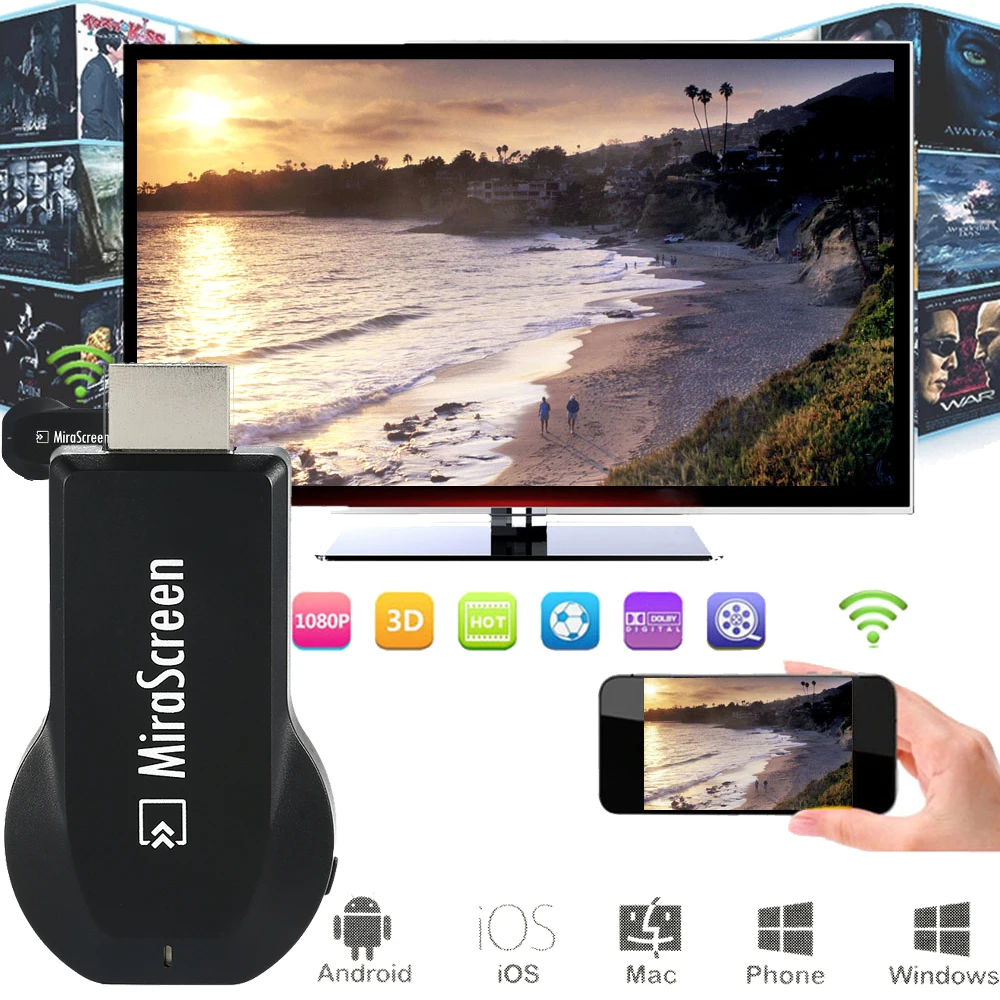 Дисплей Miracast Dongle MiraScreen WiFi приемник дисплея мощный 1080P аудио и видео DLNA Airplay с HD