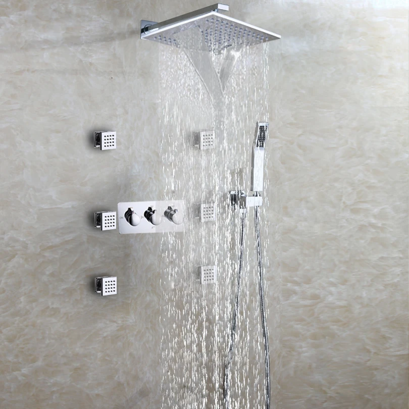 

DULABRAHE Bath Shower Faucet Set Waterfall And Rain Shower System Hot And Cold Mixer Faucet Valve Wall Mounted Chrome Brass