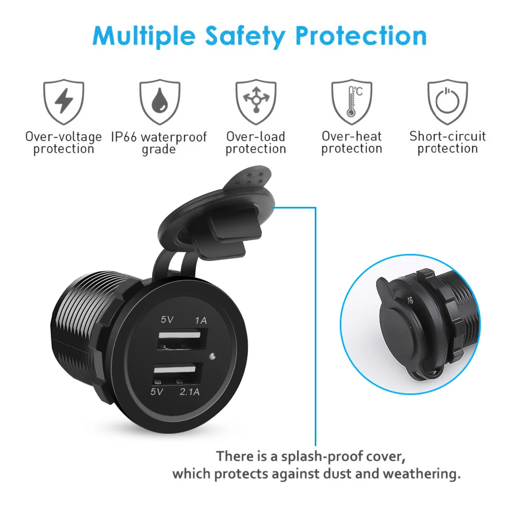 Зарядное устройство для автомобиля лодки морского мотоцикла с двумя USB