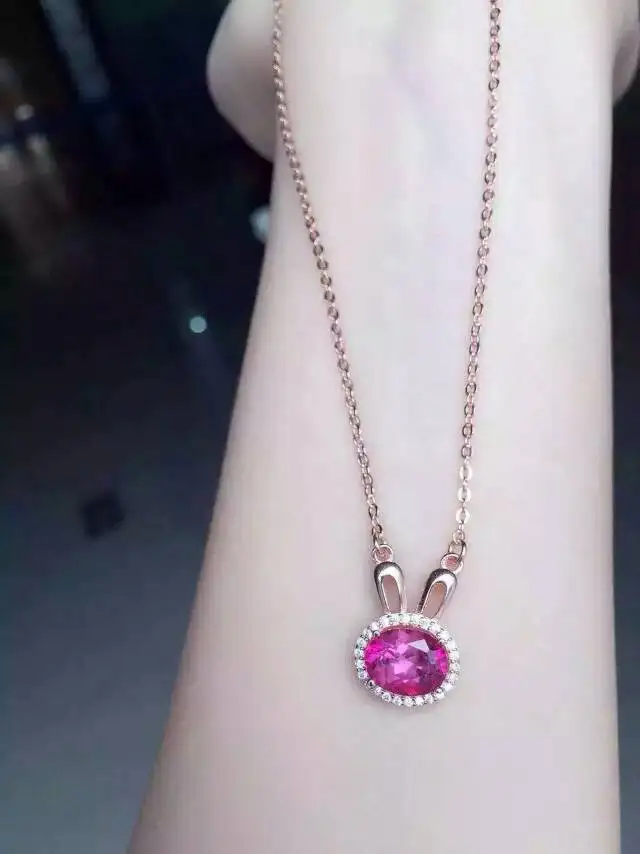 

Natural red topaz Necklace S925 silver natural gemstone Pendant Necklace for Girls women Fashion Elegant Lovely rabbit Jewelry