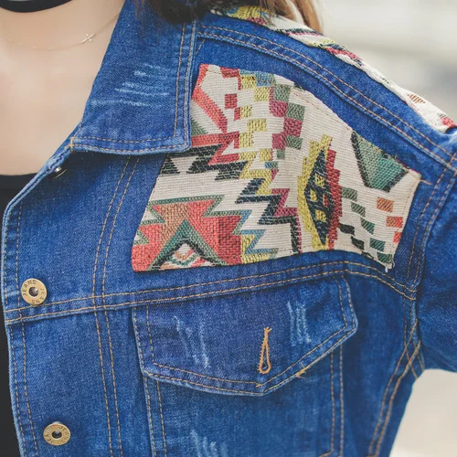 Spring Jacket Women 2018 Korean Fashion Vintage Geometric Patchwork Batwinged Denim Streetwear jaqueta jeans feminina | Женская одежда