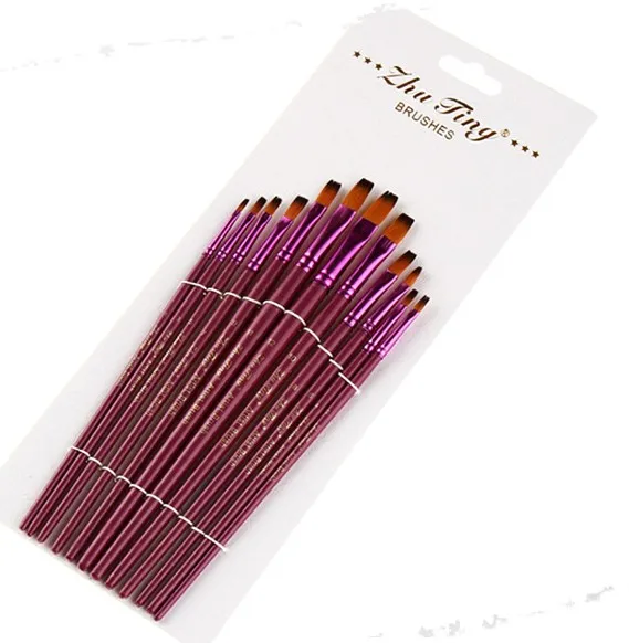 purple 12 flat shape 12 24 шт. нейлоновые волосы деревянная ручка Акварельная кисть для рисования, ручка Набор для обучения масляная Акриловая картина художественные Кисти - Цвет: purple 12 flat shape