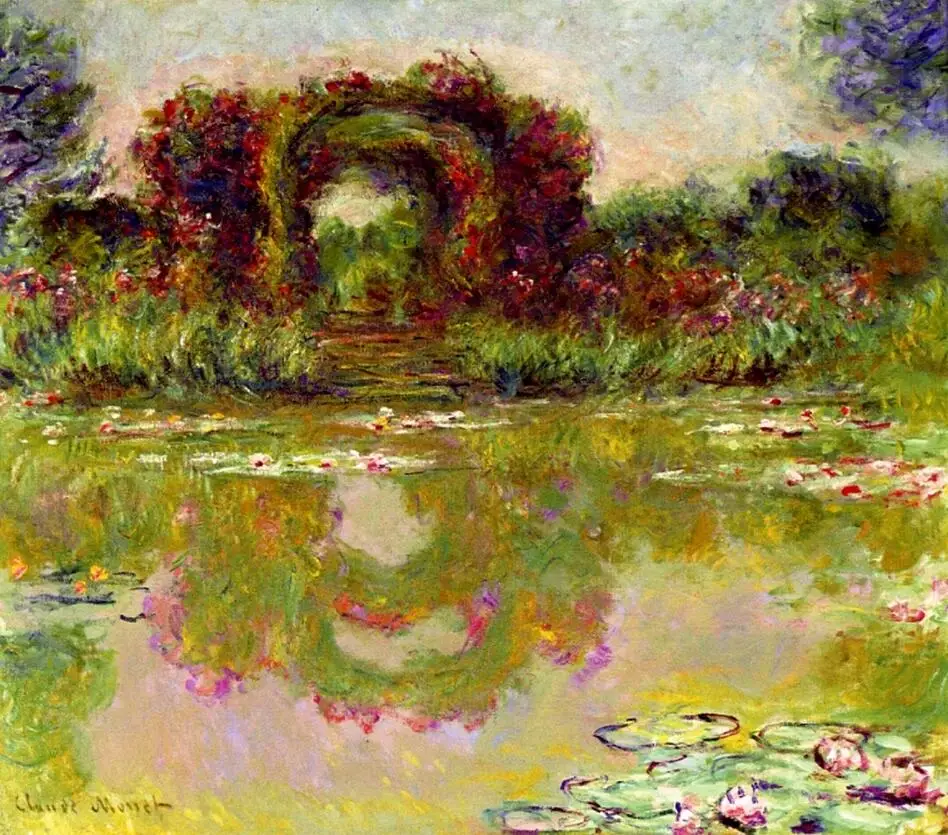 

High quality Oil painting Canvas Reproductions Rose Arches at Giverny (1913) By Claude Monet Painting hand painted