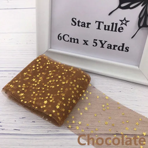 Chocolate 6 см 5 ярдов ЗВЕЗДА Тюль конфетти блесток Лента мягкая сетка тюль рулон выпечки торт Топпер DIY ремесла принадлежности для шитья товары - Цвет: Chocolate
