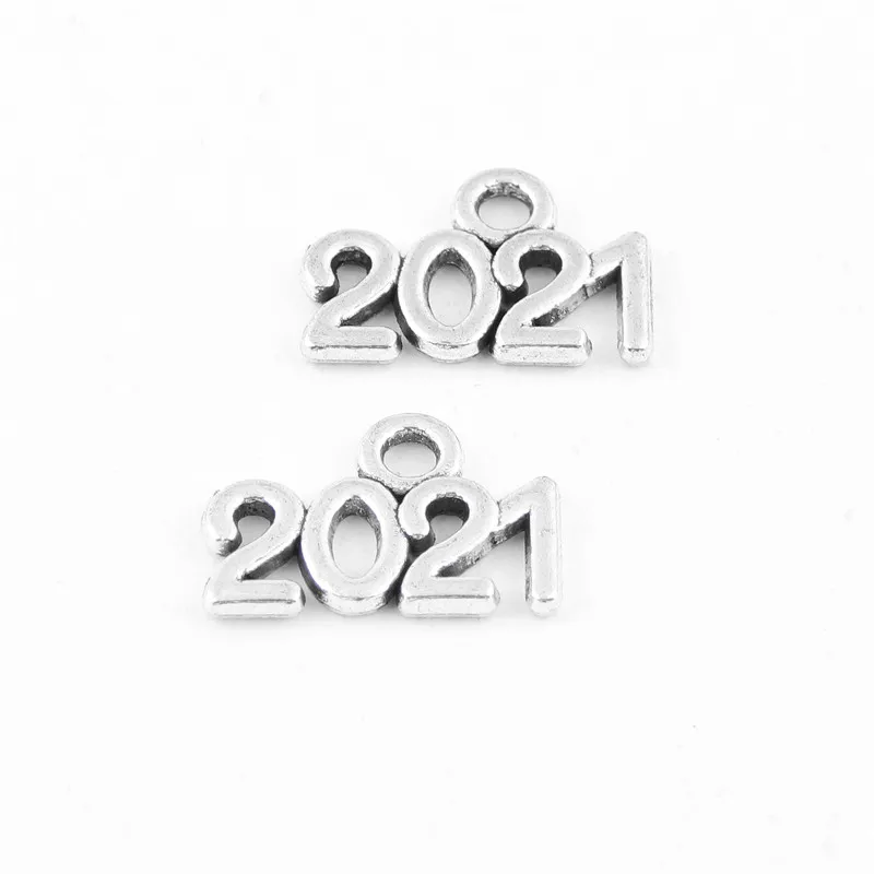 

100Pcs Silver Color Digital 2021 Year Charms Number Pendant Necklace Handcrafts Making Findings Jewelry 7x11mm A3101