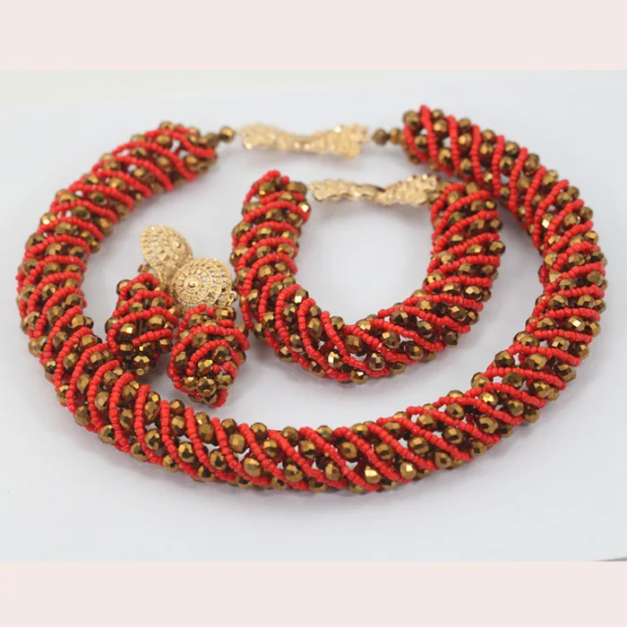 Новинка бронзовое золотое ожерелье с кристаллами набор красных бисера